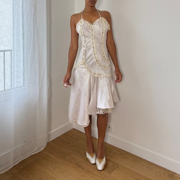 Vintage Italian Satin-Look Halter Asymmetric Dress (XS/S) - Picture 10 of 11